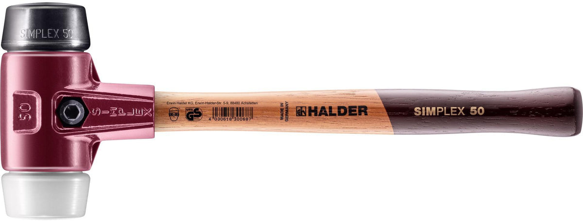 SIMPLEX Schonhammer von HALDER – 350 mm, Kopf-Ø 50 mm, Gummi/Superplastik, mittelhart