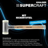 HALDER Schonhammer SUPERCRAFT Hickory 300 mm rückschlagfrei mit Nylon-Schlagköpfen