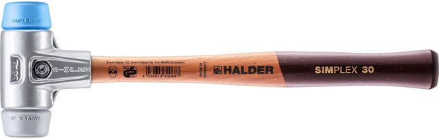 SIMPLEX Schonhammer 295 mm von HALDER – Weich/Mittelhart mit Holzstiel und TPE-Einsätzen