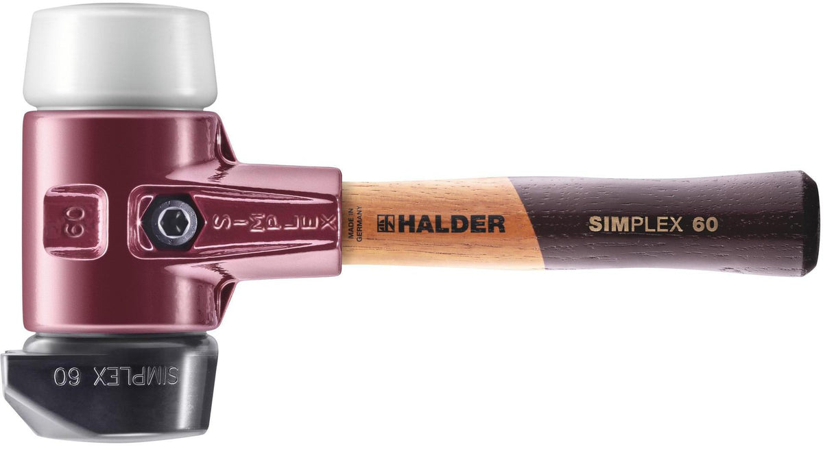 SIMPLEX Schonhammer 405 mm von HALDER – 2 Schlagköpfe, Temperguss-Gehäuse, Holzstiel