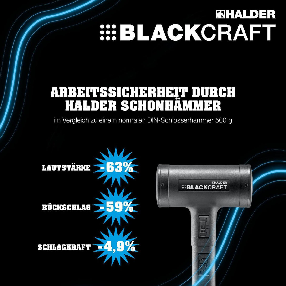 Schonhammer BLACKCRAFT von HALDER, Stahlrohr, rückschlagfrei, 300 mm, Kopf-Ø 40 mm