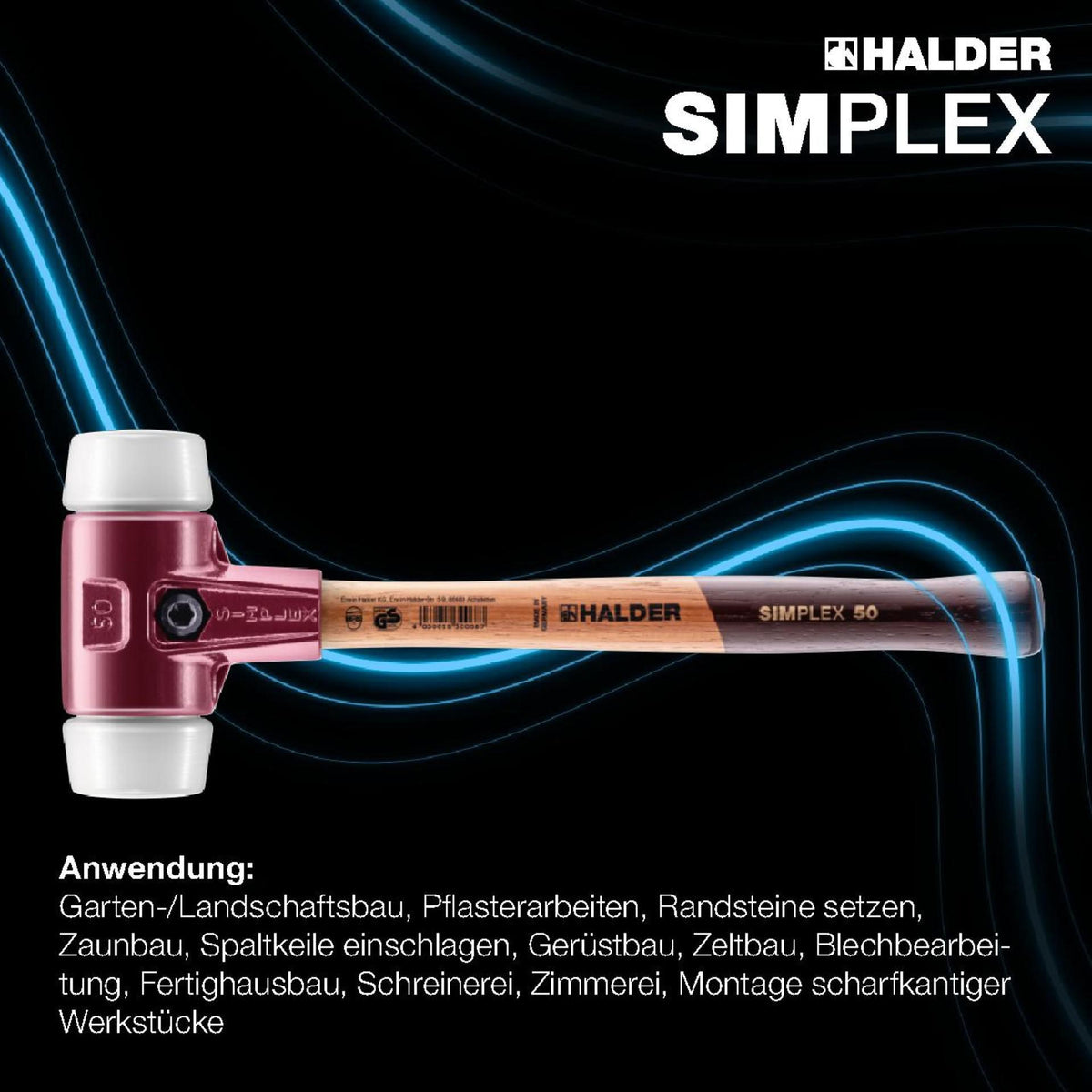 HALDER SIMPLEX Schonhammer 350 mm, Superplastik weiß, mittelhart, Holzstiel