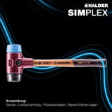 HALDER Schonhammer SIMPLEX 300 mm Holzstiel, TPE-soft blau/Gummi schwarz, 30 mm Kopf