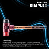 SIMPLEX Schonhammer 300 mm Holzstiel, Gummi schwarz mittelhart & Plastik rot hart von HALDER