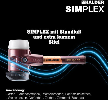 SIMPLEX Schonhammer 405 mm von HALDER – 2 Schlagköpfe, Temperguss-Gehäuse, Holzstiel