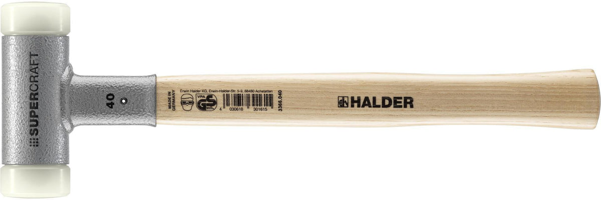 HALDER Schonhammer SUPERCRAFT Hickory 300 mm rückschlagfrei mit Nylon-Schlagköpfen