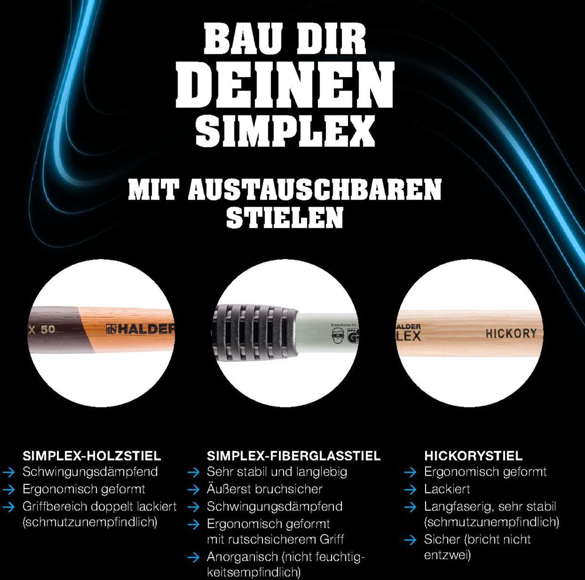 Halder Simplex Vorschlaghammer 3170g, Ø80mm, Hickorystiel, mittelharte Einsätze