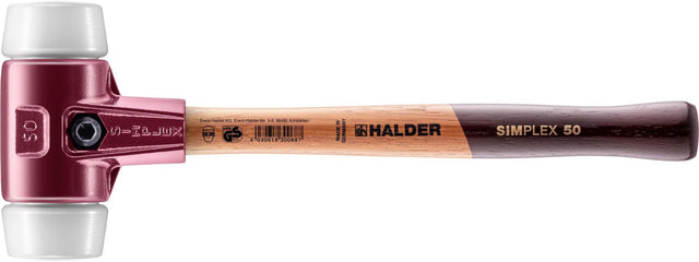 HALDER SIMPLEX Schonhammer 350 mm, Superplastik weiß, mittelhart, Holzstiel