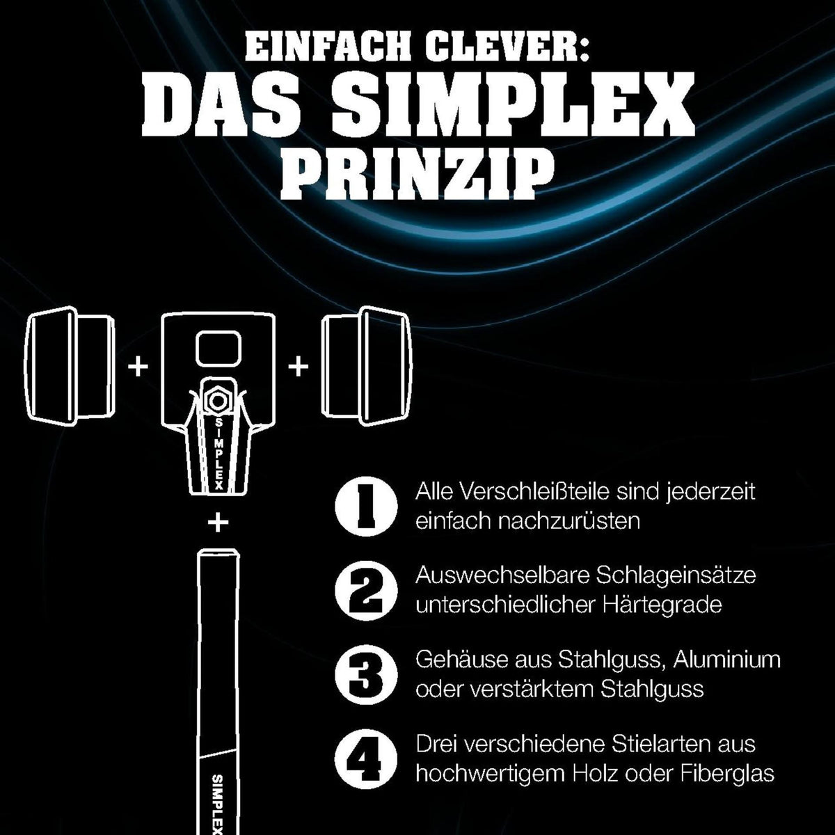SIMPLEX Schonhammer 295 mm von HALDER – Weich/Mittelhart mit Holzstiel und TPE-Einsätzen