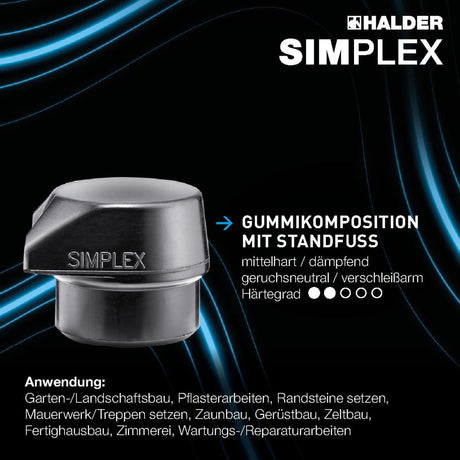 HALDER SIMPLEX Schonhammer Starterkit 180 mm, Kopf-Ø 80 mm, mit Flaschenöffner und 2 Einsätzen