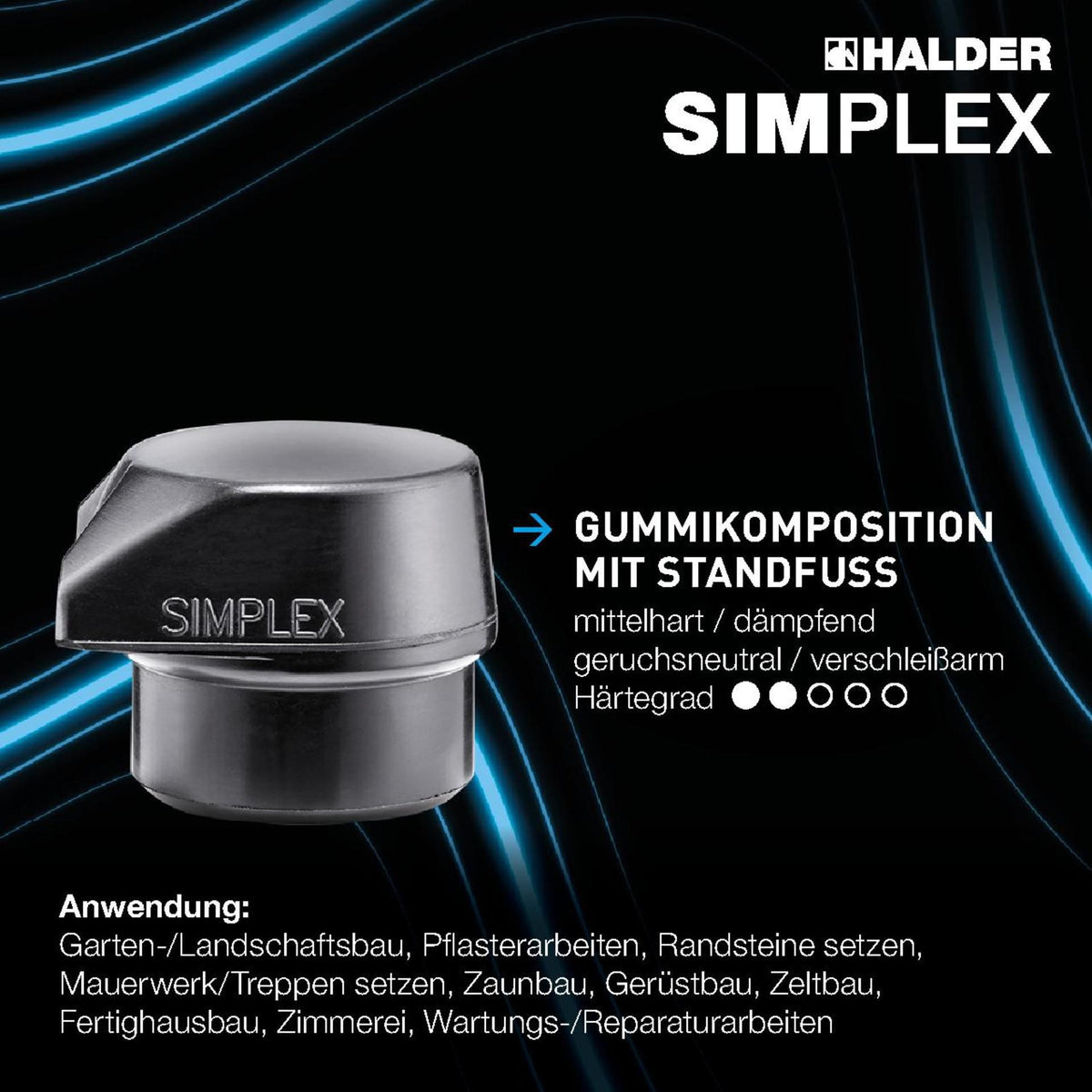 HALDER Schonhammerkopf Gummi schwarz mittelhart Ø 60 mm mit Standfuß für SIMPLEX-Schonhammer