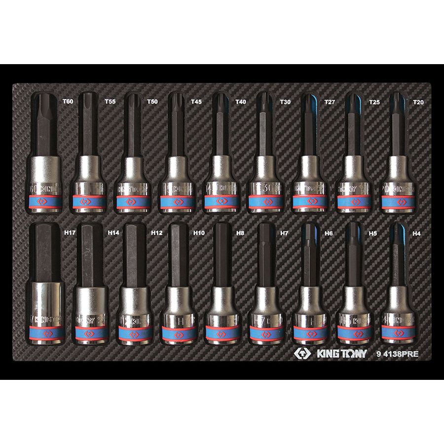 KING TONY Profi-Werkzeuge - 1/2" 6-Kant- und TORX® Bit-Einsätze - 18 tlg. 94138PRE