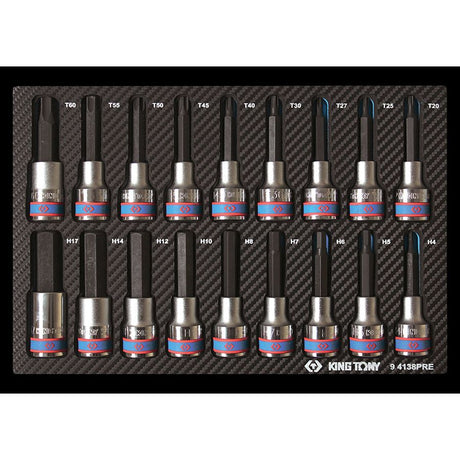 KING TONY Profi-Werkzeuge - 1/2" 6-Kant- und TORX® Bit-Einsätze - 18 tlg. 94138PRE