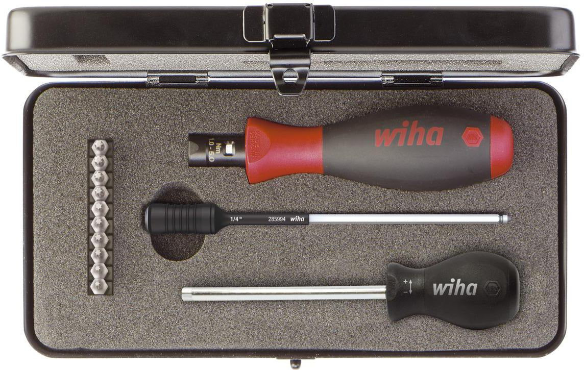 WIHA Drehmomentschraubendrehersatz 2852 S10-01, 13-teilig, 1-5 Nm einstellbar, Torx/Plus, Metallbox