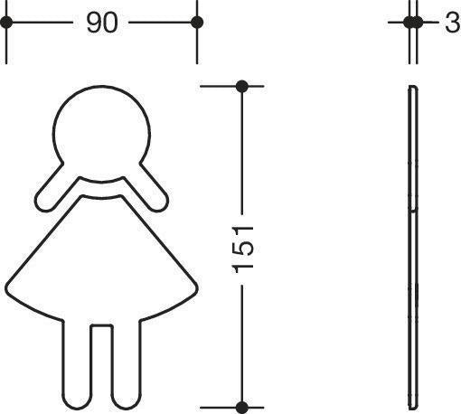 HEWI Symbol Frau 801.91.020 – Selbstklebendes Polyamid-Symbol in Rubinrot, 150 x 87 x 3 mm