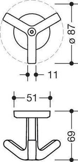 HEWI Dreifachhaken Serie 477 matt elastisch senfgelb H 69 mm – Kunststoff TPU