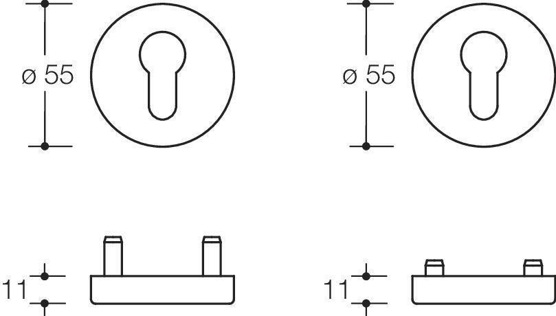 HEWI Schlüsselrosetten-Paar 306.23PB 90 – Rund, PZ, 55 mm, tiefschwarz matt, für Türstärke 38,1–48 mm