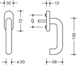 HEWI Fenstergriff 111FG.1 30mm abschließbar reinweiß RAL-RG 607/9