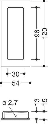 HEWI Schiebetürmuschel 544.54.120 PA 92 grau glänzend rechteckig für Holztüren