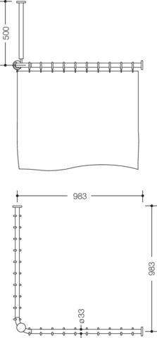 HEWI Vorhangstange Serie 801 mit Duschvorhang, Deckenabhängung 500 mm, senfgelb, kürzbar