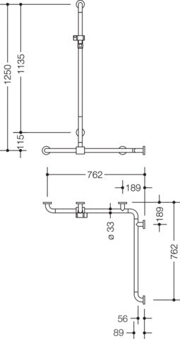HEWI Dusch-Wannenhaltegriff Serie 801 koralle, 1250 mm, mit Brausehalterstange, barrierefrei