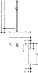 HEWI Dusch-Wannenhaltegriff Serie 801 koralle, 1250 mm, mit Brausehalterstange, barrierefrei