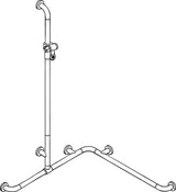 HEWI Dusch- und Wannenhandlauf Serie 801, senfgelb, 1250 mm senkrecht, 762 mm waagerecht, mit Brausehalterstange