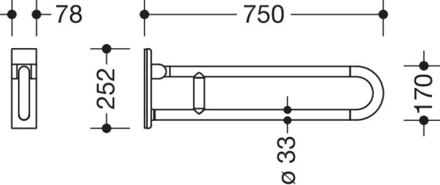 HEWI Mobiler Stützklappgriff Serie 801, 750 mm, Senfgelb – Klappbar, 150 kg Belastung