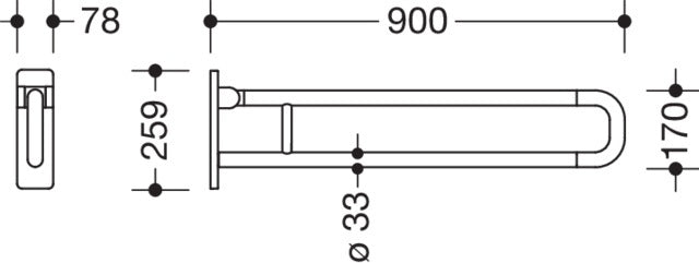 HEWI Stützklappgriff Serie 801, 900 mm, senfgelb – Wandmontage, bis 100 kg belastbar