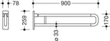 HEWI Stützklappgriff Serie 801, 900 mm, senfgelb – Wandmontage, bis 100 kg belastbar