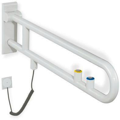 HEWI Stützklappgriff Serie 801 E-Ausführung mit Spül- und Funktionstaste in Senfgelb, 850 mm