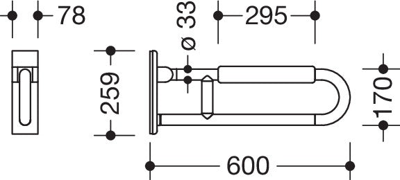 HEWI Mobiler Stützklappgriff Serie 801, drehbar, 600 mm, mit Armpolster senfgelb