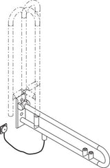 HEWI Stützklappgriff Serie 801 drehbar, 900 mm, mit WC-Spül-/Funktionstaste, Senfgelb
