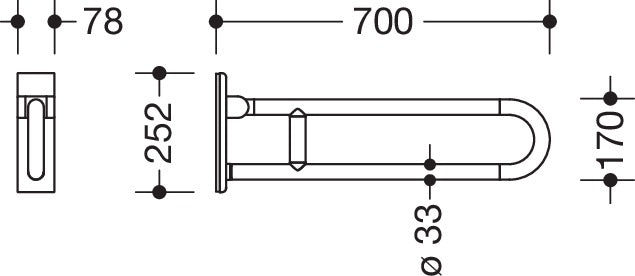 HEWI Mobiler Stützklappgriff Serie 801, 700 mm, senfgelb – Wandmontage, 150 kg, klappbar
