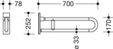 HEWI Mobiler Stützklappgriff Serie 801, 700 mm, senfgelb – Wandmontage, 150 kg, klappbar
