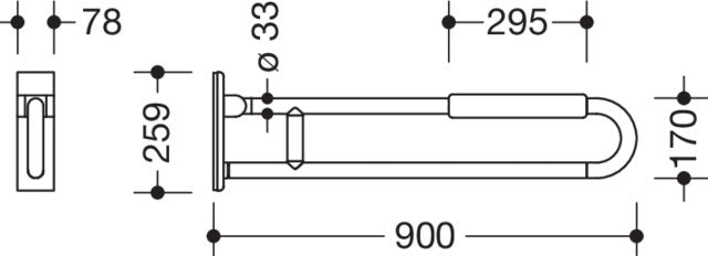 HEWI Mobiler Stützklappgriff Serie 801, drehbar, 900 mm, mit Armpolster Senfgelb