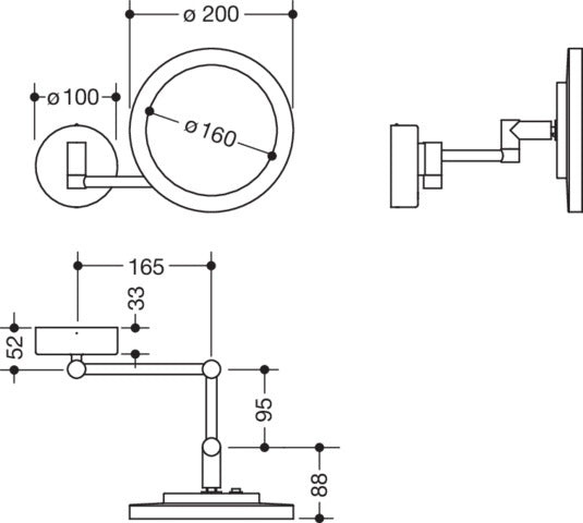 HEWI Kosmetikspiegel LED matt schwarz rund 5-fach Vergrößerung Dual Light