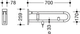 HEWI Stützklappgriff Serie 801 E-Ausführung mit WC-Spülung, 700 mm, Senfgelb
