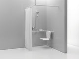 HEWI Vorhangstange Serie 801, 90° Ecke, 20 Ringe, Deckenabhängung, koralle, kürzbar
