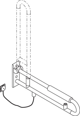 HEWI Stützklappgriff Serie 801 E-Ausführung mit WC-Spülung und Armpolster, senfgelb, 850 mm