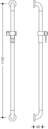 HEWI Brausehalterstange Serie 477, 1100 mm, Senfgelb, mit verstellbarem Brausehalter