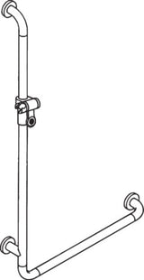 HEWI Winkelgriff Serie 801 mit Brausehalter, 1100 x 600 mm, senfgelb – Stahlkern, verdeckte Wandmontage