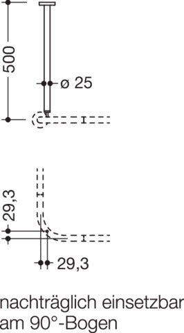 HEWI Deckenabhängung System 900, 500 mm, schwarz tiefmatt, Stange d=25 mm, kürzbar