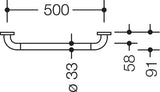 HEWI Haltegriff Serie 801 d:33 mm, Achsmaß 500 mm, senfgelb – Wandmontage, verdeckte Befestigung