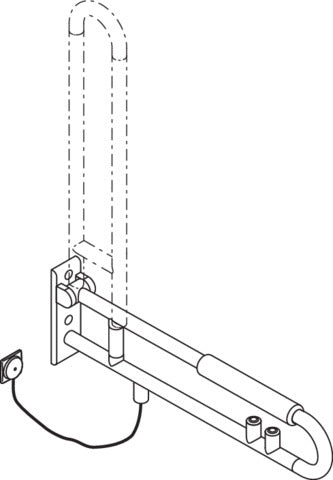 HEWI Stützklappgriff Serie 801 mit E-Spülauslösung und Armpolster, 850 mm, Senfgelb