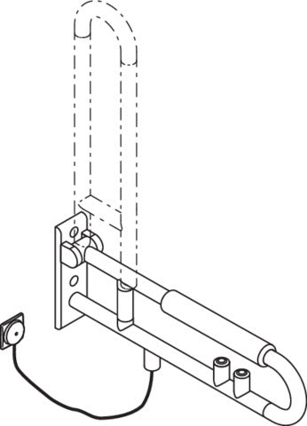 HEWI Stützklappgriff Serie 801 E-Ausführung mit WC-Spülauslösung und Armpolster, 700 mm, Senfgelb