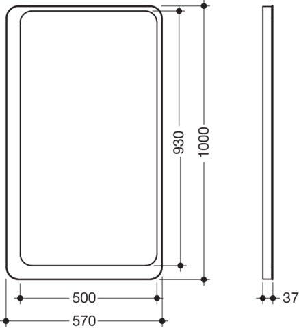 HEWI LED-Lichtspiegel 570 x 1000 mm – umlaufend asymmetrisch hinterleuchtet, warmweiß 3000 K