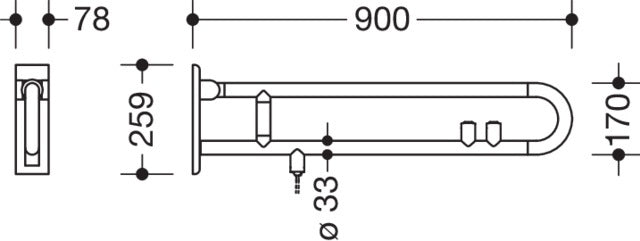 HEWI Stützklappgriff Serie 801 drehbar, 900 mm, mit WC-Spül-/Funktionstaste, Senfgelb