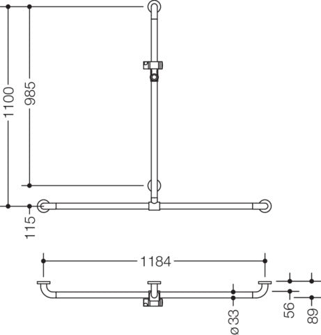 HEWI Dusch-Wannenhaltegriff Serie 801 mit Brausehalterstange, koralle, 1100 x 962 mm, barrierefrei