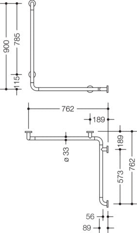HEWI Dusch- und Wannenhandlauf Serie 801 senfgelb 762 x 900 mm – Eckwandbügel mit Stahlkern
